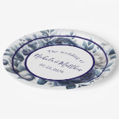 ネイビエレガントーブルー牡丹&ホワイトローズ結婚ズ ペーパープレート (アングル)