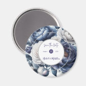 ネイビエレガントーブルー牡丹&ホワイトローズ結婚ズ マグネット (正面/裏面)