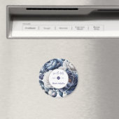 ネイビエレガントーブルー牡丹&ホワイトローズ結婚ズ マグネット (インサイチュ (食洗機))