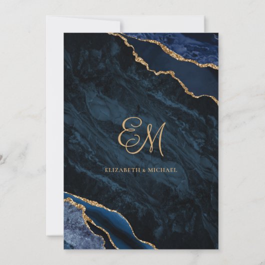 ネイビエレガントーブルー瑪瑙の結婚式の日付を保存 セーブザデート (裏面)