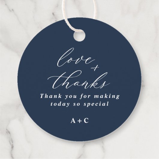 ネイビエレガントーブルー結婚の上品なラウンドメッセージカード フェイバータグ (裏面)