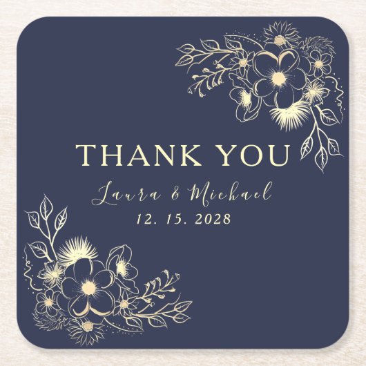 ネイビエレガントーブルー結婚の感謝 スクエアペーパーコースター (正面)