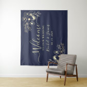 ネイビエレガントーブルー結婚の歓迎の背景 タペストリー (インサイチュ)
