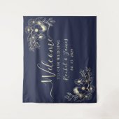 ネイビエレガントーブルー結婚の歓迎の背景 タペストリー (正面)