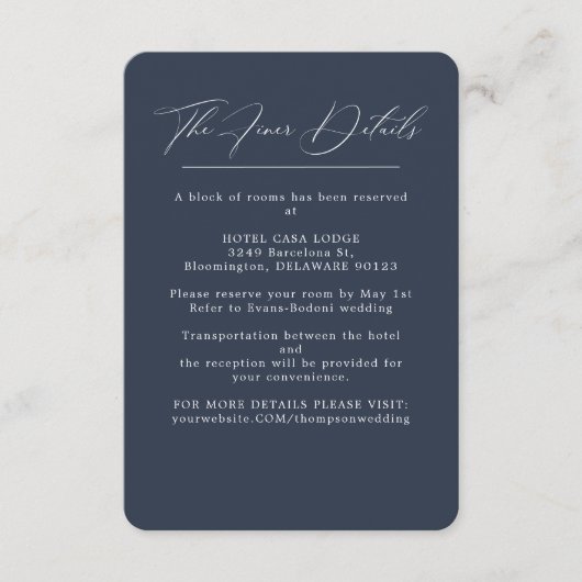 ネイビエレガントーブルー結婚の詳細 エンクロージャーカード (正面)