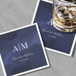 ネイビエレガントーブルー結婚ズ スタンダードカクテルナプキン