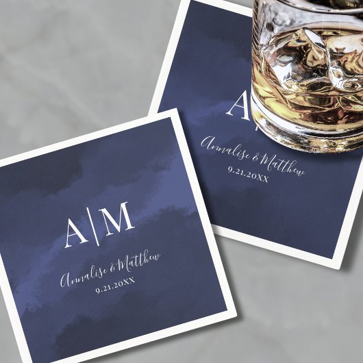 ネイビエレガントーブルー結婚ズ スタンダードカクテルナプキン