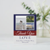 ネイビエレガントーブルー結婚マルーンの写真集 サンキューカード (スタンド正面)