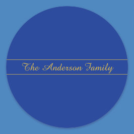 ネイビエレガントーブルー背景の金ゴールドスクリプト ラウンドシール