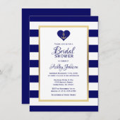 ネイビエレガントーブルー航海の結婚のブライダルシャワー 招待状 (正面/裏面)