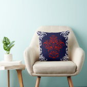 ネイビエレガントーブルー赤と白ダマスク クッション (椅子)