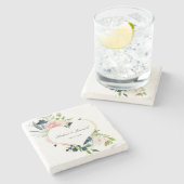 ネイビエレガントーブルー赤面バラフローラハート結婚ズ ストーンコースター (横)