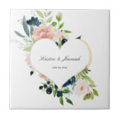 ネイビエレガントーブルー赤面バラフローラハート結婚ズ タイル (正面)