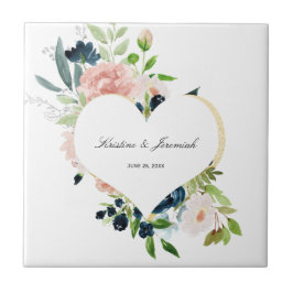 ネイビエレガントーブルー赤面バラフローラハート結婚ズ タイル