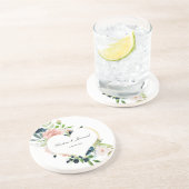 ネイビエレガントーブルー赤面バラフローラ結婚ハート コースター (側面)