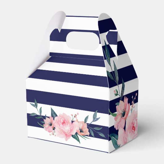 ネイビエレガントーブルー赤面ピンクフローラ結婚ズ フェイバーボックス (裏面サイド)