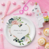 ネイビエレガントーブルー赤面ピンクローズフローラズ結婚 ペーパープレート (パーティー)