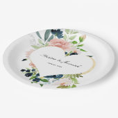 ネイビエレガントーブルー赤面ピンクローズフローラズ結婚 ペーパープレート (アングル)