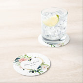 ネイビエレガントーブルー赤面ピンクローズフローラズ結婚 ラウンドペーパーコースター (インサイチュ)
