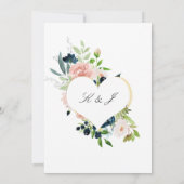 ネイビエレガントーブルー赤面ピンクローズフローラズ結婚 招待状 (裏面)