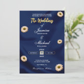 ネイビエレガントーブルー金ゴールドアイボリーベージュフローラズ結婚 招待状 (スタンド正面)