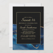 ネイビエレガントーブルー金ゴールドアガテマーブルスウィート16 招待状 (正面)