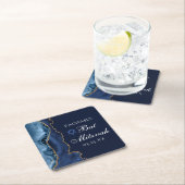 ネイビエレガントーブルー金ゴールドアゲートバルミツワーパーティー スクエアペーパーコースター (インサイチュ)