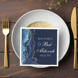 ネイビエレガントーブルー金ゴールドアゲートバルミツワーパーティー スタンダードカクテルナプキン