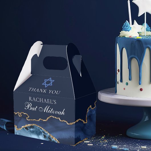 ネイビエレガントーブルー金ゴールドアゲートバルミツワーパーティー フェイバーボックス