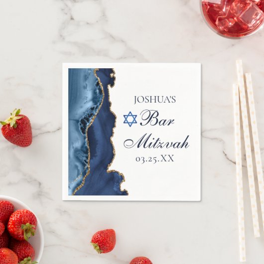 ネイビエレガントーブルー金ゴールドアゲートバー(ユダヤ教の)バル・ミツバーパーティー スタンダードカクテルナプキン (インサイチュ)