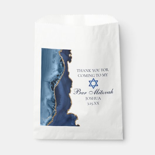 ネイビエレガントーブルー金ゴールドアゲートバー（ユダヤ教の）バル・ミツバーパーティー フェイバーバッグ (正面)