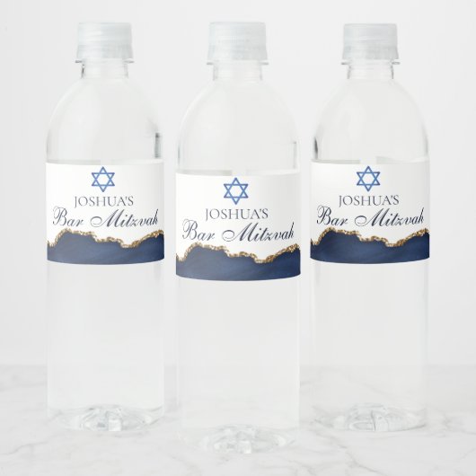 ネイビエレガントーブルー金ゴールドアゲートバー（ユダヤ教の）バル・ミツバーパーティー ペットボトルラベル (ボトル)