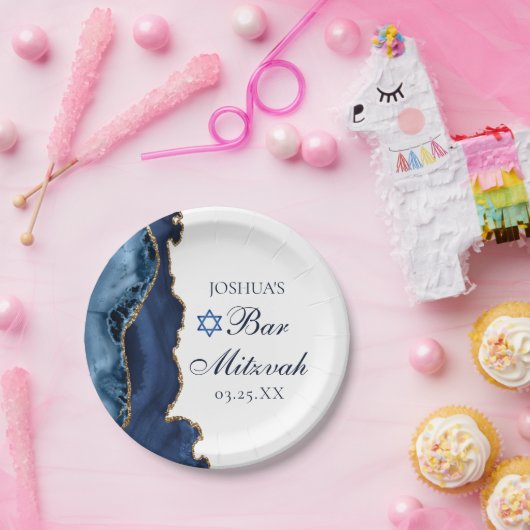 ネイビエレガントーブルー金ゴールドアゲートバー(ユダヤ教の)バル・ミツバーパーティー ペーパープレート (パーティー)