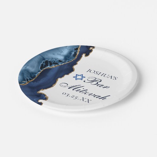 ネイビエレガントーブルー金ゴールドアゲートバー(ユダヤ教の)バル・ミツバーパーティー ペーパープレート (アングル)