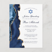 ネイビエレガントーブルー金ゴールドアゲートバー（ユダヤ教の）バル・ミツバーパーティー ポストカード (正面)