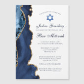 ネイビエレガントーブルー金ゴールドアゲートバー(ユダヤ教の)バル・ミツバーパーティー マグネット招待状 (正面)