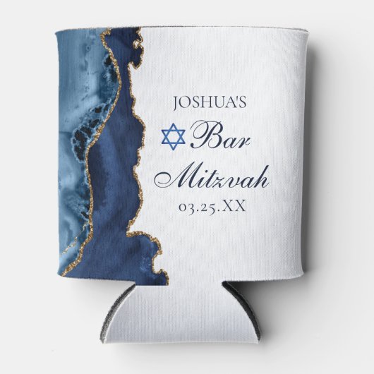 ネイビエレガントーブルー金ゴールドアゲートバー(ユダヤ教の)バル・ミツバーパーティー 缶クーラー (正面)