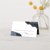 ネイビエレガントーブルー金ゴールドアゲートモノグラム結婚ズ プレイスカード (正面)