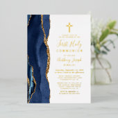 ネイビエレガントーブルー金ゴールドアゲート第1聖餐式 箔招待状 (立ち正面)