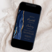 ネイビエレガントーブルー金ゴールドアゲ結婚ート 招待状