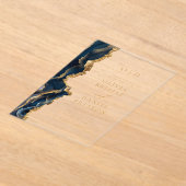 ネイビエレガントーブルー金ゴールドア結婚ガテズモノグラム アクリル招待状 (レイダウン)