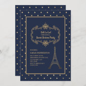 ネイビエレガントーブルー金ゴールドエッフェルタワースウィート16 招待状 (正面/裏面)