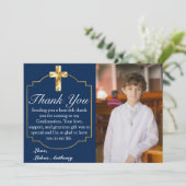 ネイビエレガントーブルー金ゴールドクロス確認 サンキューカード (スタンド正面)