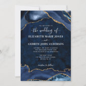 ネイビエレガントーブルー金ゴールドゲートGeodeフォト結婚ズ 招待状 (正面)