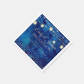 ネイビエレガントーブルー金ゴールドストリングラ結婚イト スタンダードカクテルナプキン (角)