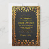 ネイビエレガントーブルー金ゴールドパペルピカド除草 招待状 (正面)