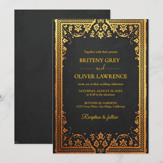 ネイビエレガントーブルー金ゴールドパペルピカド除草 招待状 (正面/裏面)