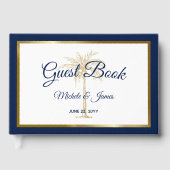 ネイビエレガントーブルー金ゴールドパームツリートロピカル結婚ズ ゲストブック (正面)