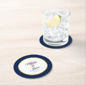 ネイビエレガントーブルー金ゴールドパームツリートロピカル結婚ズ ラウンドペーパーコースター (インサイチュ)