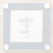 ネイビエレガントーブルー金ゴールドパームモダンツ結婚 ガラスコースター (裏面)